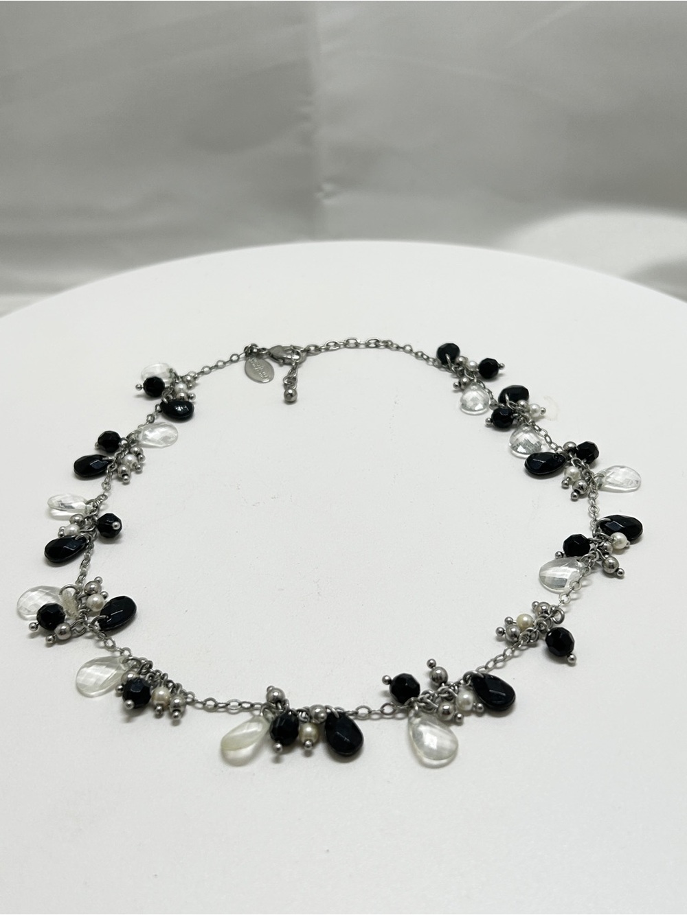 White House Black Market, WHBM, Silver And Black & Clear Crystal Short Necklace